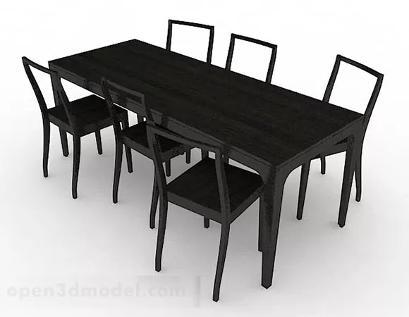Dark Brown Wooden Dining Table Chair 3d model Dark Brown Wooden Dining Table Chair 3d model