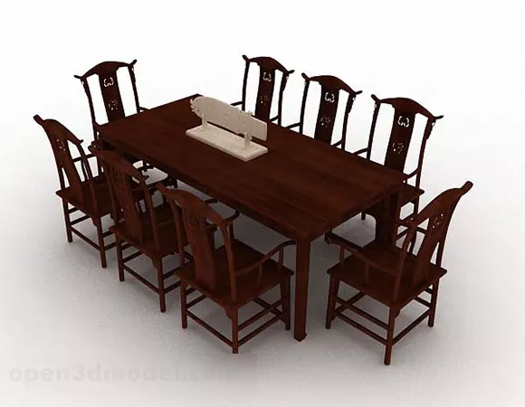 Chinese Wooden Brown Dining Table Chair 3d model Chinese Wooden Brown Dining Table Chair 3d model