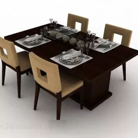 Simple Wooden Dining Table Chair 3d model