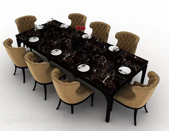 Brown Dining Table Chair 3d model Brown Dining Table Chair 3d model