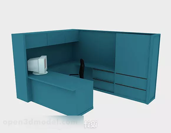 Blue Office Desk 3d model Blue Office Desk 3d model