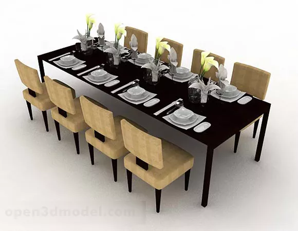 Simple Brown Wooden Dining Table Chair 3d model Simple Brown Wooden Dining Table Chair 3d model