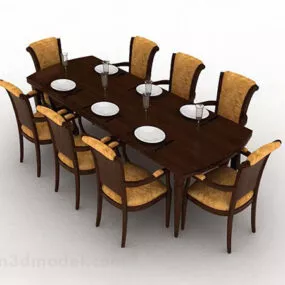 Brown Wooden Dining Table V3 3d model