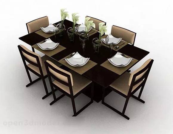 Brown Wooden Dining Table Chair V2 3d model Brown Wooden Dining Table Chair V2 3d model
