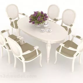 European White Dining Table Chair V1 3d model