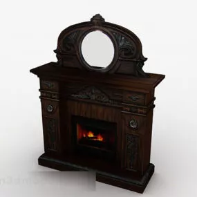 Brown Wood Fireplace V1 3d model
