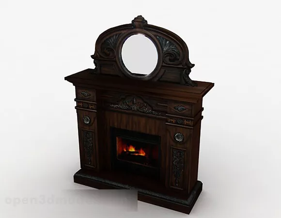 Marble Fireplace With Fire And Bench 3d model