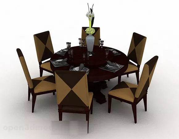 Brown Round Dining Table Chair V1 3d model Brown Round Dining Table Chair V1 3d model