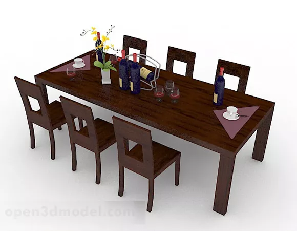 Dark Brown Wooden Dining Table Chair V2 3d model Dark Brown Wooden Dining Table Chair V2 3d model