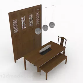 Chinese Style Wooden Desk Chair 3d model