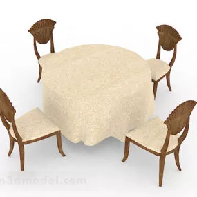 Wooden Brown Dining Table Chair V2 3d model