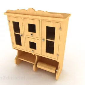Yellow Wooden Antique Display Cabinet 3d model