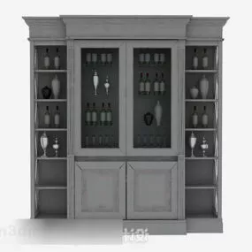 Gray Wood Wine Cooler Cabinet 3d model