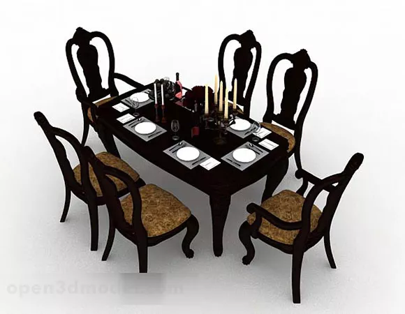Wooden Brown Dining Table And Chair V4 3d model Wooden Brown Dining Table And Chair V4 3d model