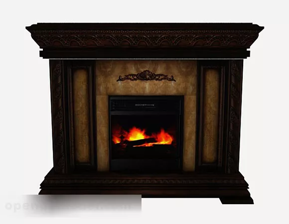 Classic Brick Fireplace With Shelf 3d model