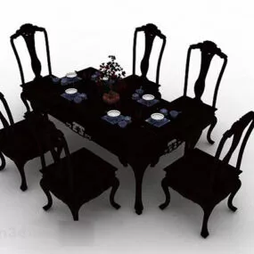 Chinese Style Wooden Dining Table And Chair V1 3d model