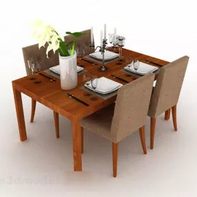 Simple Wooden Dining Table And Chair V3 3d model