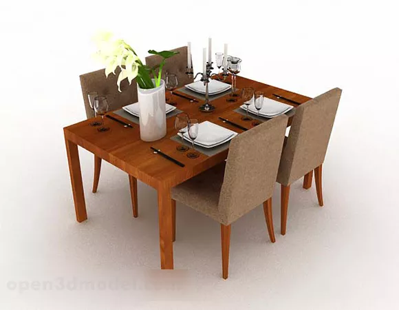 Simple Wooden Dining Table And Chair V3 3d model Simple Wooden Dining Table And Chair V3 3d model