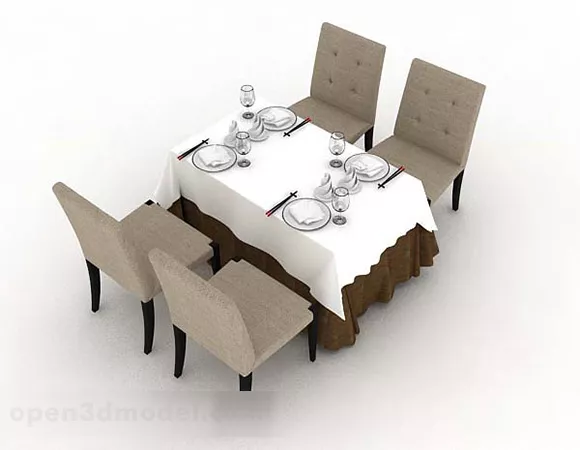 Simple Brown Small Dining Table And Chair 3d model Simple Brown Small Dining Table And Chair 3d model