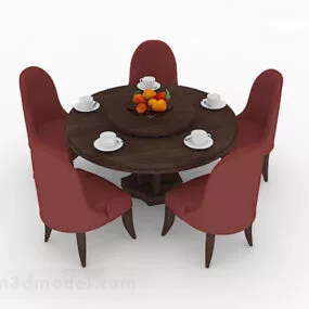 Wooden Brown Dining Table And Chair V5 3d model