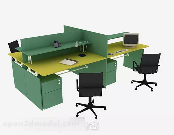Green Office Chair With Table 3d model Green Office Chair With Table 3d model