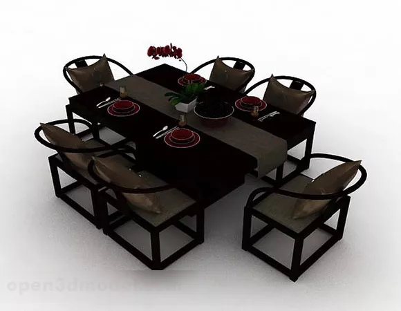 New Chinese Style Brown Wooden Dining Table And Chair 3d model New Chinese Style Brown Wooden Dining Table And Chair 3d model
