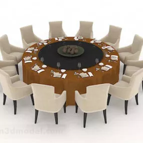 Large Round Dining Table With Chair 3d model