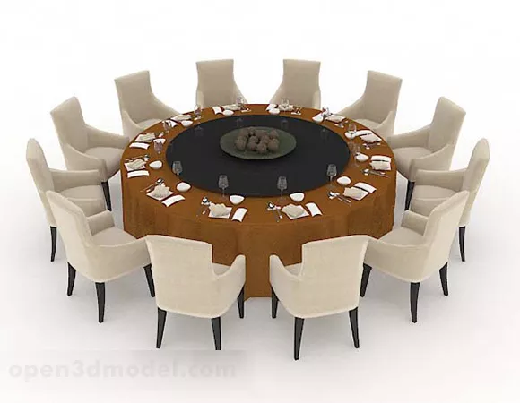 Large Round Dining Table With Chair 3d model Large Round Dining Table With Chair 3d model