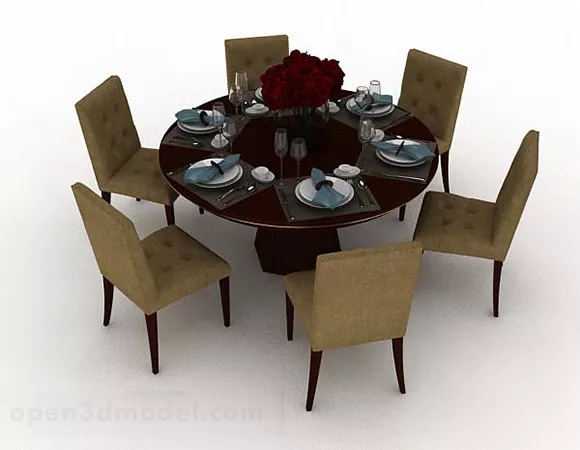 Brown Wooden Dining Table Chair Set V1 3d model Brown Wooden Dining Table Chair Set V1 3d model
