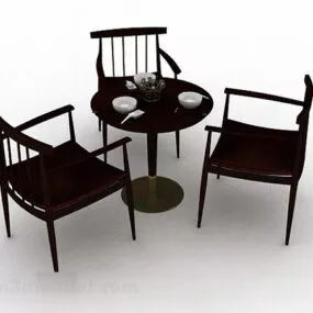 Simple Wooden Dining Table Chair Set 3d model