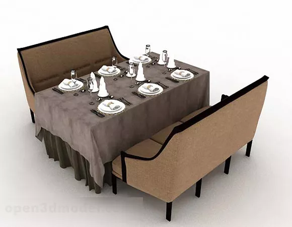 Dining Table Chair Set Brown Color 3d model Dining Table Chair Set Brown Color 3d model