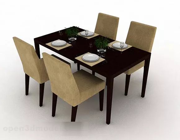 Brown Minimalistic Dining Table Chair Set 3d model Brown Minimalistic Dining Table Chair Set 3d model