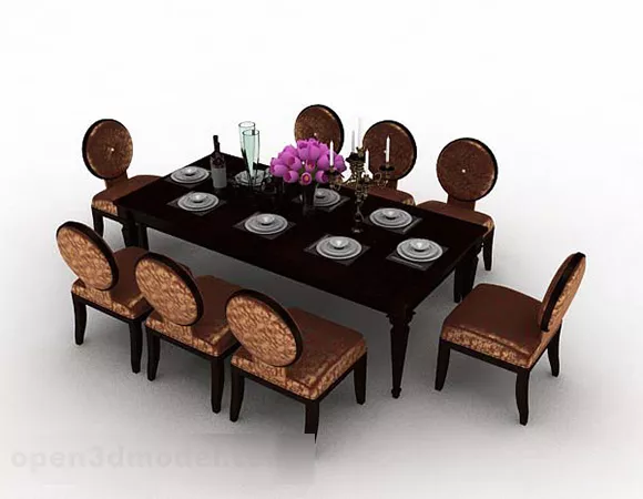 Brown Wooden Dining Table Chair Set V2 3d model Brown Wooden Dining Table Chair Set V2 3d model