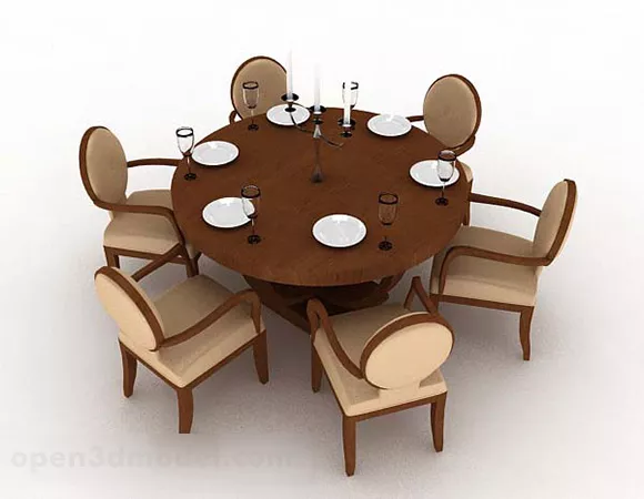 Brown Wooden Dining Table Chair Set V3 3d model Brown Wooden Dining Table Chair Set V3 3d model