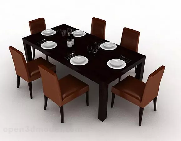 Brown Wooden Dining Table Chair Set V4 3d model Brown Wooden Dining Table Chair Set V4 3d model