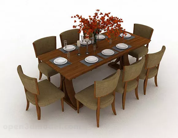 Brown Wooden Dining Table Chair Set V5 3d model Brown Wooden Dining Table Chair Set V5 3d model