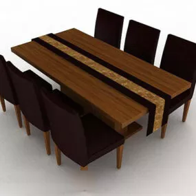 Brown Minimalist Dining Table Chair Set V1 3d model
