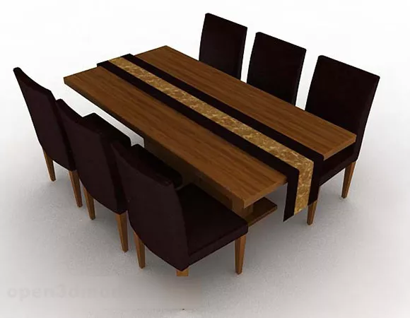 Brown Minimalist Dining Table Chair Set V1 3d model Brown Minimalist Dining Table Chair Set V1 3d model