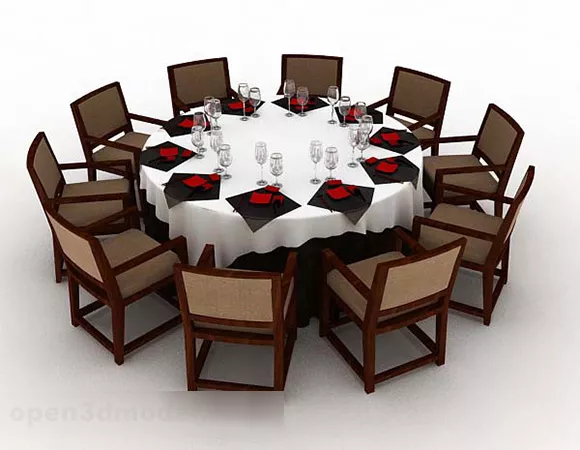 Large Round Dining Table Chair Set 3d model Large Round Dining Table Chair Set 3d model