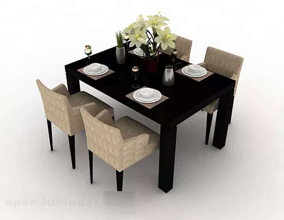 Wooden Square Dining Table Chair Set 3d model Wooden Square Dining Table Chair Set 3d model