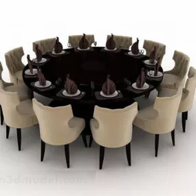 Round Dining Table And Chair 3d model