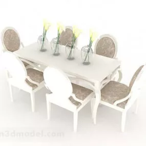 European White Dining Table Chair V2 3d model