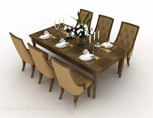 Brown Wooden Dining Table And Chair V8 3d model Brown Wooden Dining Table And Chair V8 3d model