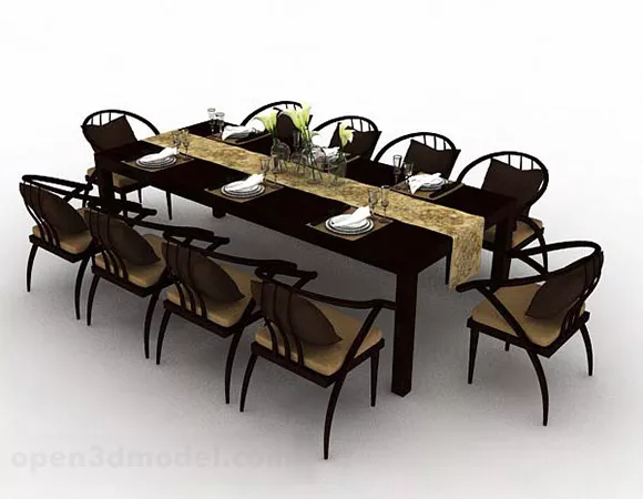 Simple Wooden Brown Dining Table Chair 3d model Simple Wooden Brown Dining Table Chair 3d model