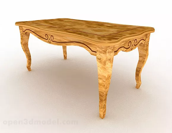 Yellow Antique Wooden Dining Table 3d model Yellow Antique Wooden Dining Table 3d model