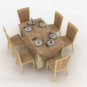 Brown Home Dining Table And Chair Design 3d model