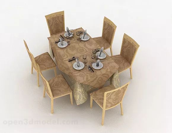 Brown Home Dining Table And Chair Design 3d model Brown Home Dining Table And Chair Design 3d model