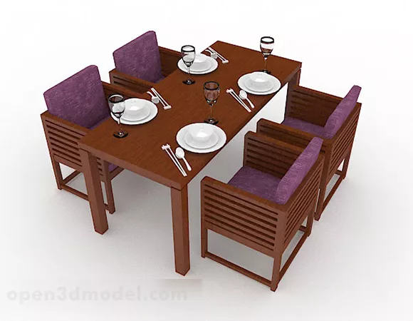 Brown Wooden Dining Table And Chair Design 3d model Brown Wooden Dining Table And Chair Design 3d model