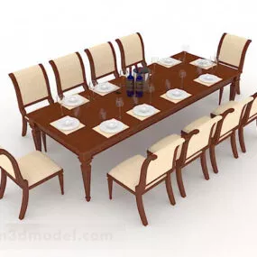 Brown Wooden Dining Table And Chair V10 3d model