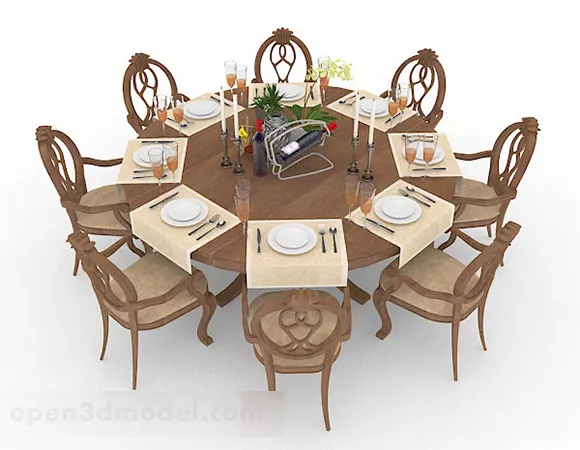 Round Wooden Dining Table And Chair V1 3d model Round Wooden Dining Table And Chair V1 3d model